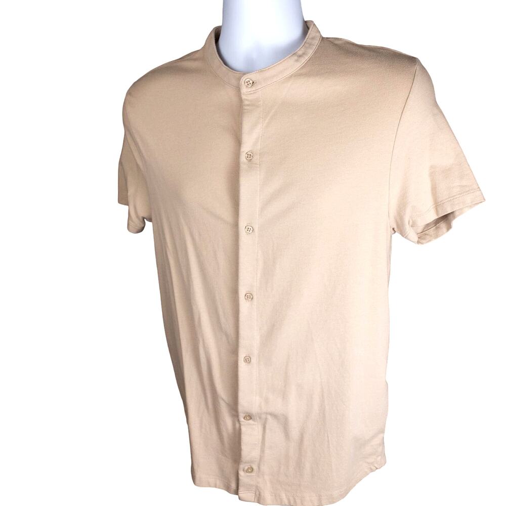 ASOS Design Tan Knit Band Collar Shirt | Men’s M | Short Sleeve Button Down